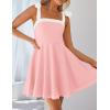 imageZESICA Womens Summer Sleeveless Mini Dress Tie Shoulder Square Neck High Waist Swing A Line Short SundressesPink