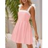 imageZESICA Womens Summer Sleeveless Mini Dress Tie Shoulder Square Neck High Waist Swing A Line Short SundressesPink