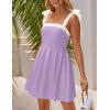 imageZESICA Womens Summer Sleeveless Mini Dress Tie Shoulder Square Neck High Waist Swing A Line Short SundressesPurple