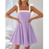 imageZESICA Womens Summer Sleeveless Mini Dress Tie Shoulder Square Neck High Waist Swing A Line Short SundressesPurple