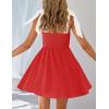 imageZESICA Womens Summer Sleeveless Mini Dress Tie Shoulder Square Neck High Waist Swing A Line Short SundressesRed