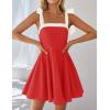 imageZESICA Womens Summer Sleeveless Mini Dress Tie Shoulder Square Neck High Waist Swing A Line Short SundressesRed