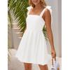 imageZESICA Womens Summer Sleeveless Mini Dress Tie Shoulder Square Neck High Waist Swing A Line Short SundressesWhite