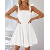 imageZESICA Womens Summer Sleeveless Mini Dress Tie Shoulder Square Neck High Waist Swing A Line Short SundressesWhite