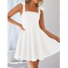 imageZESICA Womens Summer Sleeveless Mini Dress Tie Shoulder Square Neck High Waist Swing A Line Short SundressesWhite