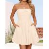 imageZESICA Womens Summer Strapless Mini Dress 2025 Sexy Off Shoulder High Waist A Line Swing Party Short DressesApricot