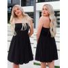 imageZESICA Womens Summer Strapless Mini Dress 2025 Sexy Off Shoulder High Waist A Line Swing Party Short DressesBlack