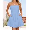 imageZESICA Womens Summer Strapless Mini Dress 2025 Sexy Off Shoulder High Waist A Line Swing Party Short DressesBlue