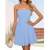 imageZESICA Womens Summer Strapless Mini Dress 2025 Sexy Off Shoulder High Waist A Line Swing Party Short DressesBlue