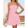 imageZESICA Womens Summer Strapless Mini Dress 2025 Sexy Off Shoulder High Waist A Line Swing Party Short DressesPink