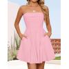 imageZESICA Womens Summer Strapless Mini Dress 2025 Sexy Off Shoulder High Waist A Line Swing Party Short DressesPink