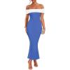 imageZESICA Womens 2025 Summer Off The Shoulder Knit Maxi Dresses Sleeveless Color Block Formal Party Bodycon DressBlue
