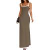imageZESICA Womens 2025 Summer Spaghetti Straps Maxi Dress Sleeveless Square Neck Lightweight Long Beach DressesTaupe