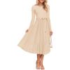 imageZESICA Womens Fall Long Sleeve Midi Dress Casual Crewneck Knit Belted Pleated A Line Flowy Party DressesApricot