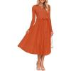 imageZESICA Womens Fall Long Sleeve Midi Dress Casual Crewneck Knit Belted Pleated A Line Flowy Party DressesRust