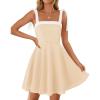 imageZESICA Womens Summer Sleeveless Mini Dress Tie Shoulder Square Neck High Waist Swing A Line Short SundressesApricot