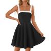 imageZESICA Womens Summer Sleeveless Mini Dress Tie Shoulder Square Neck High Waist Swing A Line Short SundressesBlack
