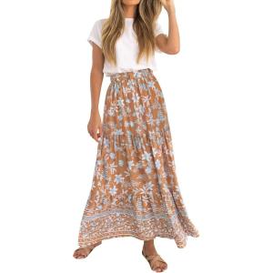 imageZESICA Womens 2025 Summer Bohemian Floral Printed Elastic Waist A Line Maxi Skirt with PocketsClay