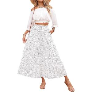 imageZESICA Womens 2025 Summer Bohemian Floral Printed Elastic Waist A Line Maxi Skirt with PocketsIvory
