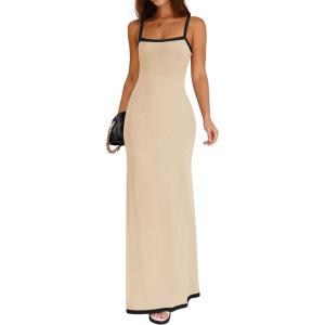 imageZESICA Womens 2025 Summer Spaghetti Straps Maxi Dress Sleeveless Square Neck Lightweight Long Beach DressesApricot