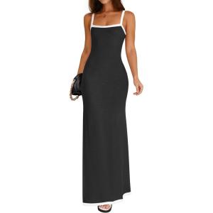 imageZESICA Womens 2025 Summer Spaghetti Straps Maxi Dress Sleeveless Square Neck Lightweight Long Beach DressesBlack