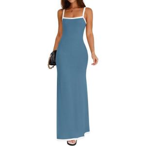 imageZESICA Womens 2025 Summer Spaghetti Straps Maxi Dress Sleeveless Square Neck Lightweight Long Beach DressesDusty Blue