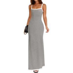 imageZESICA Womens 2025 Summer Spaghetti Straps Maxi Dress Sleeveless Square Neck Lightweight Long Beach DressesGray