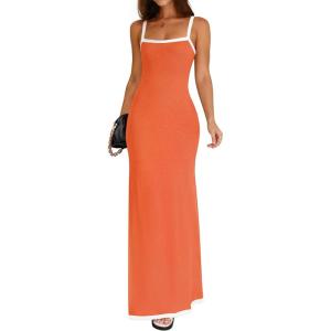 imageZESICA Womens 2025 Summer Spaghetti Straps Maxi Dress Sleeveless Square Neck Lightweight Long Beach DressesOrange