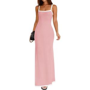 imageZESICA Womens 2025 Summer Spaghetti Straps Maxi Dress Sleeveless Square Neck Lightweight Long Beach DressesPink