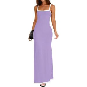imageZESICA Womens 2025 Summer Spaghetti Straps Maxi Dress Sleeveless Square Neck Lightweight Long Beach DressesPurple