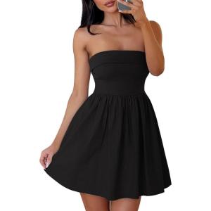 imageZESICA Womens Summer Strapless Mini Dress 2025 Sexy Off Shoulder High Waist A Line Swing Party Short DressesBlack
