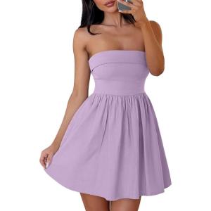 imageZESICA Womens Summer Strapless Mini Dress 2025 Sexy Off Shoulder High Waist A Line Swing Party Short DressesPurple