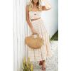 imageZESICA Womens 2025 Summer Plaid Flower Elastic High Waist Flowy A Line Maxi Skirt with PocketsApricot