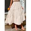 imageZESICA Womens 2025 Summer Plaid Flower Elastic High Waist Flowy A Line Maxi Skirt with PocketsApricot
