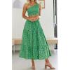 imageZESICA Womens 2025 Summer Plaid Flower Elastic High Waist Flowy A Line Maxi Skirt with PocketsGrassgreen