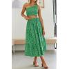 imageZESICA Womens 2025 Summer Plaid Flower Elastic High Waist Flowy A Line Maxi Skirt with PocketsGrassgreen