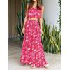imageZESICA Womens 2025 Summer Plaid Flower Elastic High Waist Flowy A Line Maxi Skirt with PocketsMagenta