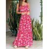 imageZESICA Womens 2025 Summer Plaid Flower Elastic High Waist Flowy A Line Maxi Skirt with PocketsMagenta