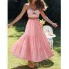 imageZESICA Womens 2025 Summer Plaid Flower Elastic High Waist Flowy A Line Maxi Skirt with PocketsPink