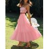 imageZESICA Womens 2025 Summer Plaid Flower Elastic High Waist Flowy A Line Maxi Skirt with PocketsPink