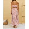 imageZESICA Womens 2025 Summer Plaid Flower Elastic High Waist Flowy A Line Maxi Skirt with PocketsPinkbrown