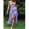 imageZESICA Womens 2025 Summer Plaid Flower Elastic High Waist Flowy A Line Maxi Skirt with PocketsViolet