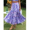 imageZESICA Womens 2025 Summer Plaid Flower Elastic High Waist Flowy A Line Maxi Skirt with PocketsViolet