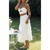 imageZESICA Womens 2025 Summer Plaid Flower Elastic High Waist Flowy A Line Maxi Skirt with PocketsWhite