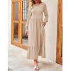 imageZESICA Womens Spring Long Sleeve Dress 2025 Crewneck Casual Loose Pleated Tiered Swing Midi Dresses with PocketsApricot