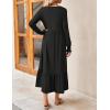 imageZESICA Womens Spring Long Sleeve Dress 2025 Crewneck Casual Loose Pleated Tiered Swing Midi Dresses with PocketsBlack