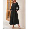 imageZESICA Womens Spring Long Sleeve Dress 2025 Crewneck Casual Loose Pleated Tiered Swing Midi Dresses with PocketsBlack