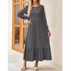 imageZESICA Womens Spring Long Sleeve Dress 2025 Crewneck Casual Loose Pleated Tiered Swing Midi Dresses with PocketsDarkgrey