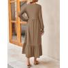 imageZESICA Womens Spring Long Sleeve Dress 2025 Crewneck Casual Loose Pleated Tiered Swing Midi Dresses with PocketsKhaki