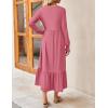 imageZESICA Womens Spring Long Sleeve Dress 2025 Crewneck Casual Loose Pleated Tiered Swing Midi Dresses with PocketsPink